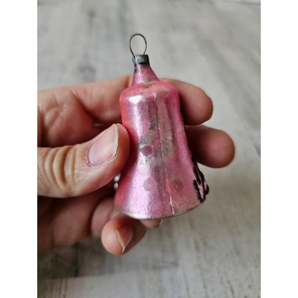 Vintage pink glitter tree bell beaded ornament Xmas tree mercury glass - Picture 5 of 8
